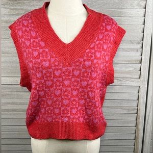 FRESHMAN (1996) Sweater Vest Hearts & Flowers Pattern Red/Pink-Small